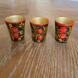 SSR Russian Khokhloma Lacquer Ware 3 Shot‎ Glasses